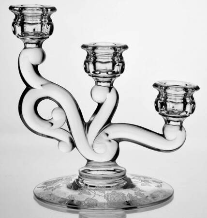 Heisey Rose 3 Light Candlestick