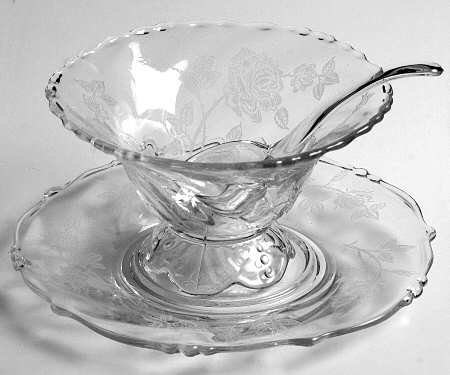 Heisey Rose Mayonnaise Bowl, Underplate and Ladle