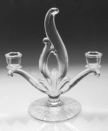 Heisey Rose Flame Double Candlestick