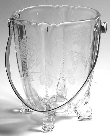 Heisey Rose Dolphin Footed Ice Bucket w/Detachable Handle