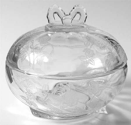 Heisey Rose Candy Dish & Lid w/Bow Knot Finial