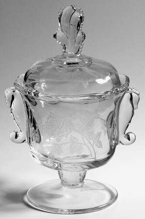 Heisey Rose Candy Dish & Lid w/Seahorse Handles