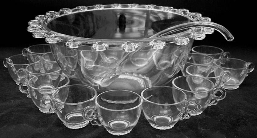 Lariat (Blown) (14 Pc) Punch Set (Punch Bowl,12 Cups, Ladle)