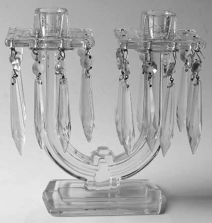 New Era Clear 8" 2 Light Candelabra w/2 Bobeche & 20 Prisms