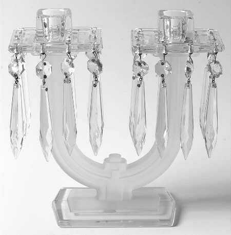 New Era Frosted 8" 2 Light Candelabra w/2 Bobeche & 20 Prisms
