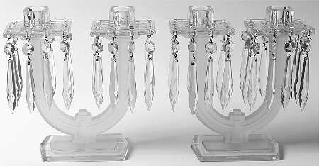New Era Frosted Pair of 8" 2 Lt Candelabra w/2 Bobeche & 20 Prisms