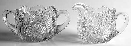 Pinwheel and Fan Clear Creamer and Sugar Open Set Hotel