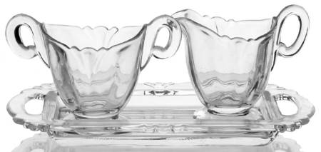 Queen Anne Clear (Line 1509) Mini Creamer, Sugar and Tray Set