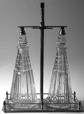 Ridgeleigh (Heavy Pressed Patt) Decanter Set (2) W/Locking Metal Stand