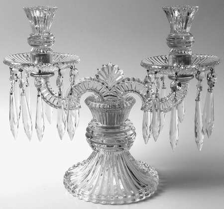 Ridgeleigh (Heavy Pressed Patt) 10" 2 Lt Candelabra #1469 W/2 Bobeche & 20 Prisms