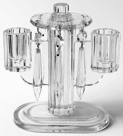 Ridgeleigh (Heavy Pressed Patt) 6" 2 Light Candelabra W/2 Bobeche & 12 Prisms