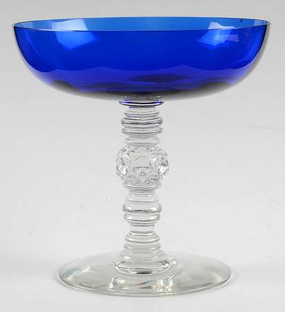 Spanish Cobalt Blue (Clear Stem) Round Compote (Height X Width)