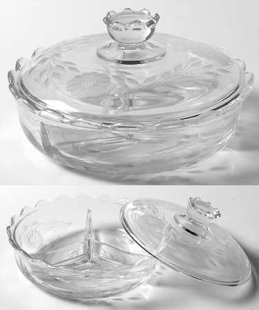 Cornflower (Smooth Stem, Non Optic) 3-Part Candy Dish with Lid