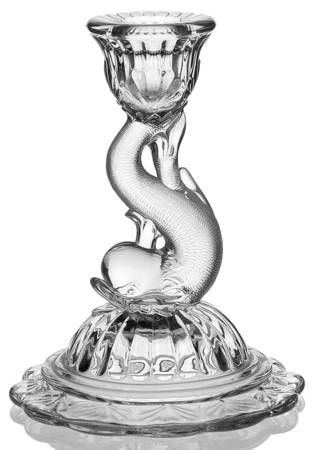 Heisey Animals and Figurines Crystal Petticoat Dolphin Candlestick