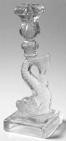 Heisey Animals and Figurines 10" Crystal Dolphin Candlestick