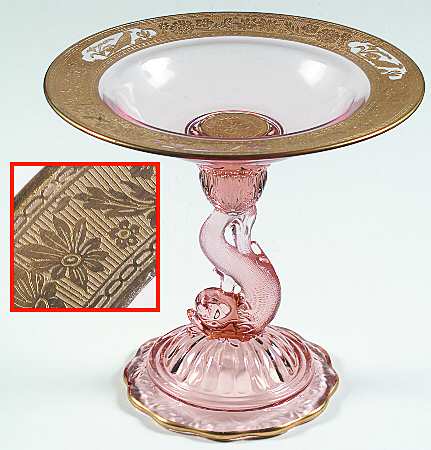Heisey Animals and Figurines Petticoat Dolphin Compote (Flamingo)