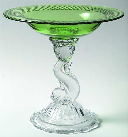 Heisey Animals and Figurines Petticoat Dolphin Compote (Moongleam)