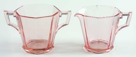Ribbed Octagon Pink Creamer & Open Sugar Set
