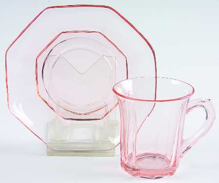 Ribbed Octagon Pink Demitasse Cup & Saucer Set