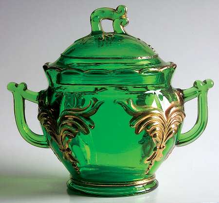 Winged Scroll Emerald Green (Gold Accents) Sugar Bowl & Lid