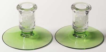 Oak Leaf Green and Clear (Line 116) Candlestick Single Light 3" (Set of 2)