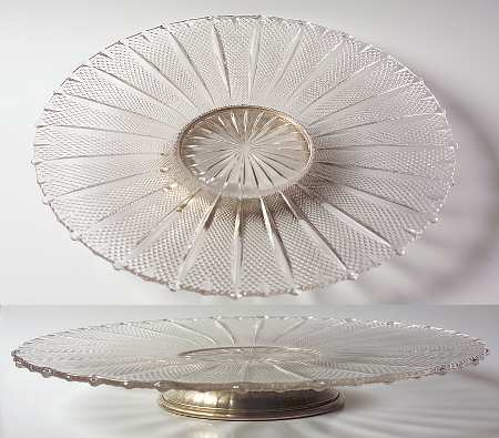 Oval Diamond Point 13" Low Cake Stand W/Sterling Base
