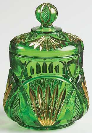 Pineapple and Fan Emerald (Gold Encrusted) Sugar Bowl & Lid
