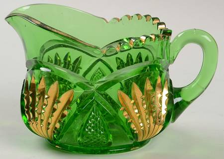 Pineapple and Fan Emerald (Gold Encrusted) Hotel Creamer