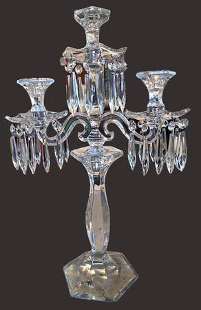 Old Williamsburg Candlelabras & Epergne 21" 3 Light Candelabra w/3 Bobeche & 30 Prisms