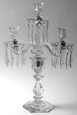 Old Williamsburg Candlelabras & Epergne 20" 3 Light Candelabra W/3 Bobeche & 30 Prisms