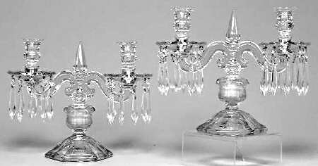 Old Williamsburg Candlelabras & Epergne Set of 2 10" 2Lt Candelabra W/2 Bobeche &20 Prisms