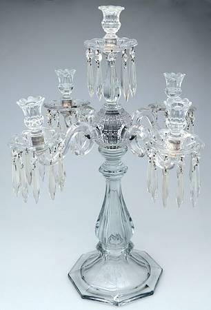 Old Williamsburg Candlelabras & Epergne 5 Light Candelabra w5 Bobeche & 50 Prisms