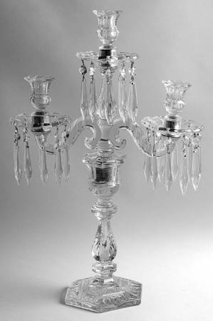 Old Williamsburg Candlelabras & Epergne 20" 3 Light Cut Candelabra w/3 Bobeche & 30 Prisms