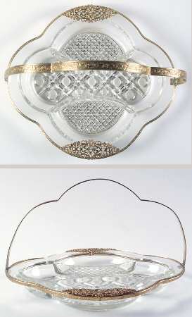 Cape Cod Clear (1602 + 160) 9" Oval 3 Part Relish with Metal Handle