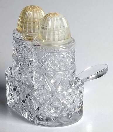 Cape Cod Clear (1602 + 160) #96 Salt & Pepper W/Plastic Lids & Tray Set
