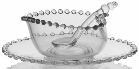 Candlewick Clear (Stem 3400) Heart Mayo Bowl, Underplate/Sauce/2 Ball Ladle