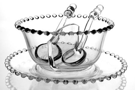 Candlewick Clear (Stem 3400) Divided Mayonnaise W/Undplate & 2 (3 Ball Ladles)