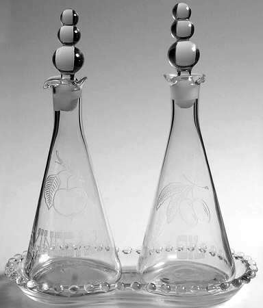 Candlewick Clear (Stem 3400) Etched Oil, Vinegar & Tray Set