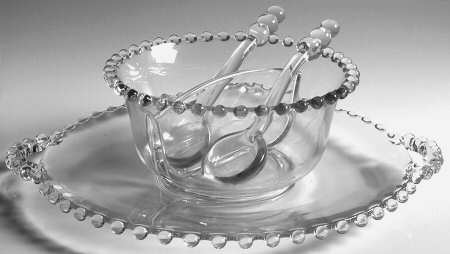 Candlewick Clear (Stem 3400) Divided Mayo W/2 Hdl Plate & 2(3 Ball Ladles)