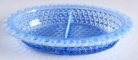 Laced Edge Blue Opalescent (Katy) Divided Oval Vegetable Bowl