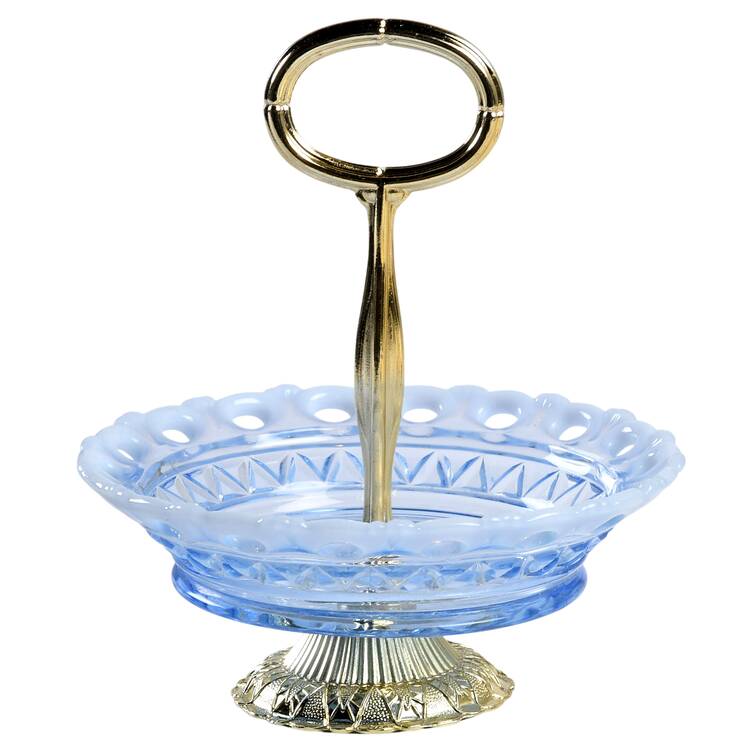 Laced Edge Blue Opalescent (Katy) Handled Footed Nut Dish HC