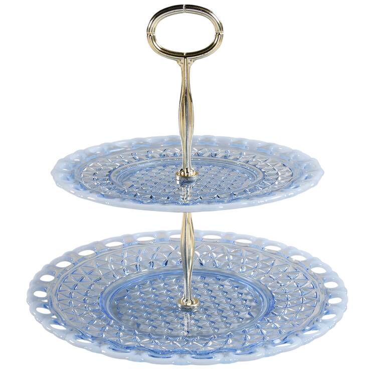 Laced Edge Blue Opalescent (Katy) 2 Tier Serving Tray HC