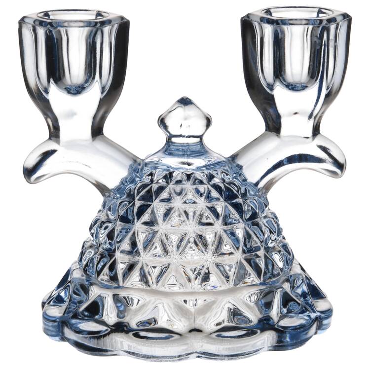 Laced Edge Blue Opalescent (Katy) Double Light Candlestick