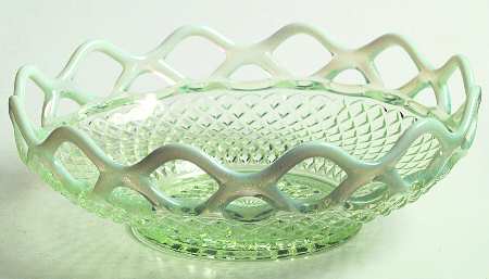 Laced Edge Green Opalescent 8" Shallow Round Bowl