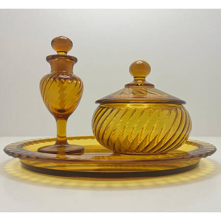 Twisted Optic Amber Round Puff Box with Lid