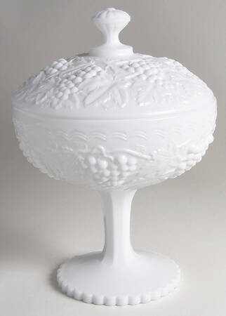 Vintage Grape Milk Glass 12" Tall Compote & Lid