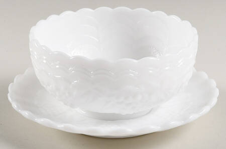 Vintage Grape Milk Glass Mayonnaise Bowl and Underplate