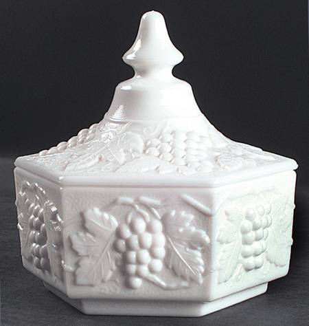 Vintage Grape Milk Glass Candy Dish & Lid