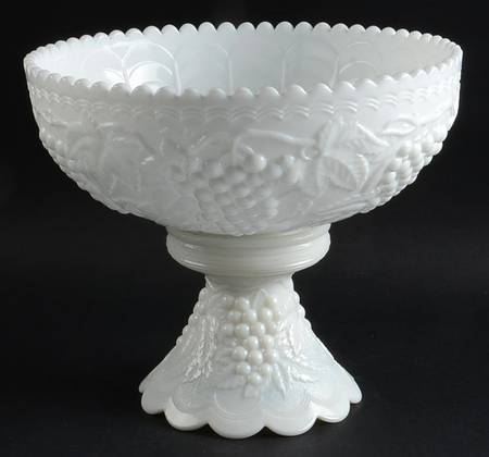 Vintage Grape Milk Glass Punch Bowl with Stand