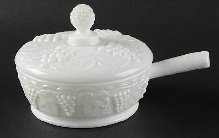 Vintage Grape Milk Glass Round Box & Lid